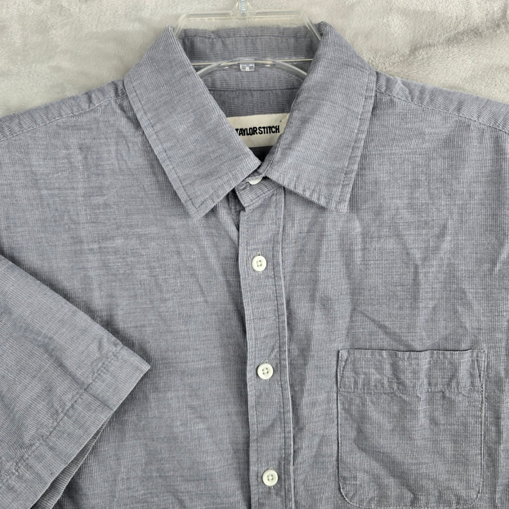 Taylor Stitch Corduroy Mens 40 Gray Organic Cotton Short Sleeve Button‎ Down